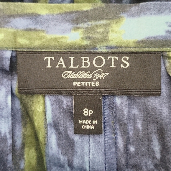 Talbots Blue Green Watercolor Pleated A-line Skirt Size 8P Petite - Picture 4 of 4